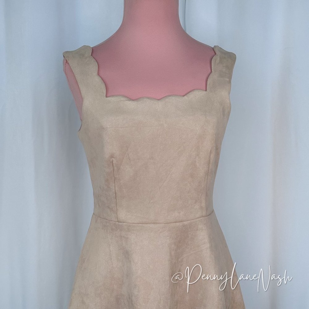 Ayla Francesa's Faux Suede Scalloped Skater Dress Blush - Picture 4 of 10